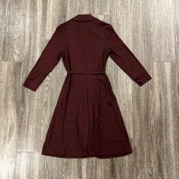 EUC Trina Turk Mahalo Burgundy Jersey Wrap Dress Size 8 Long Sleeve Knee Length - Picture 5 of 15
